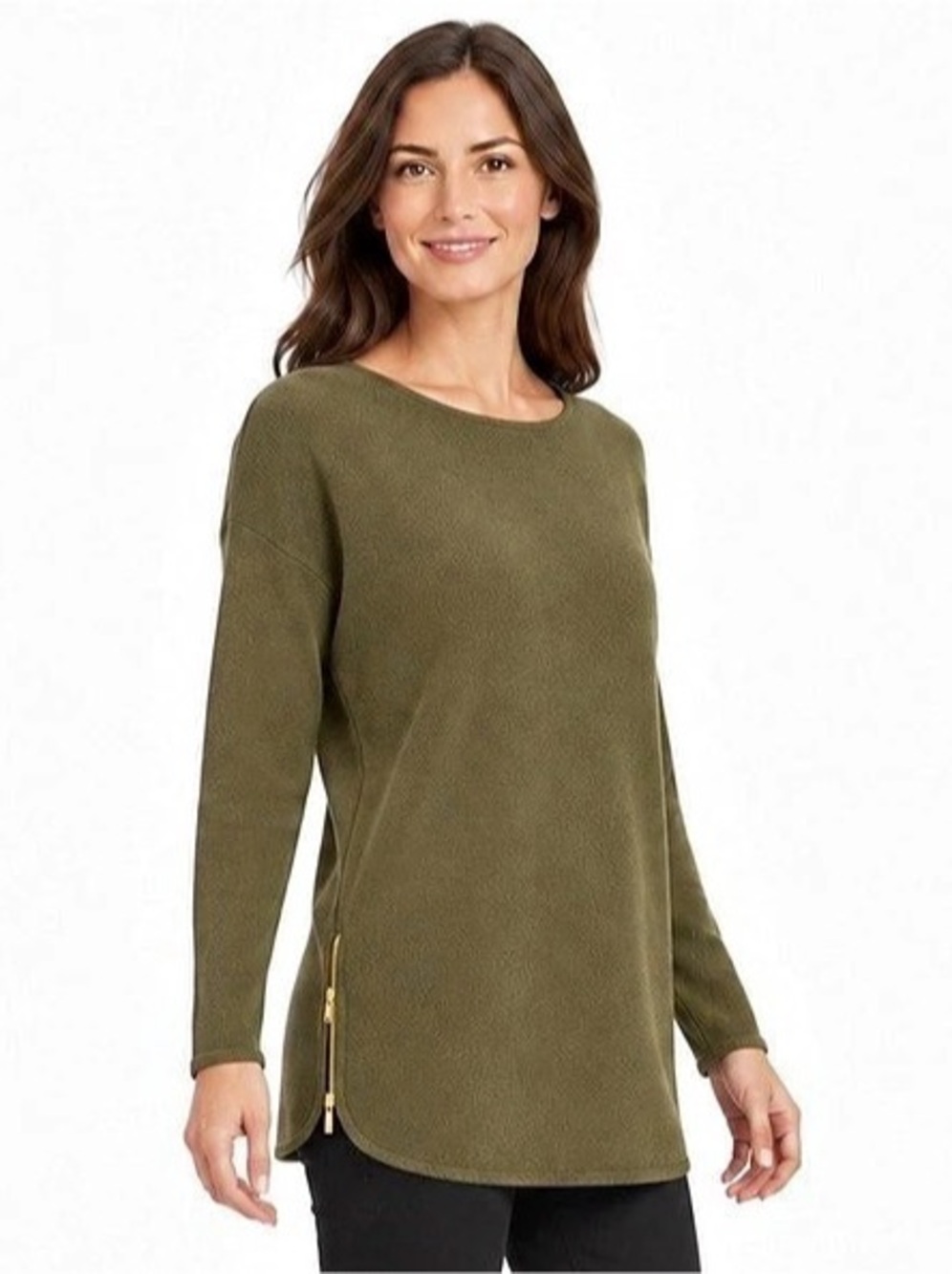 MICHAEL Michael Kors Olive Green Gold Side Zip Tunic Sweater Size Medium